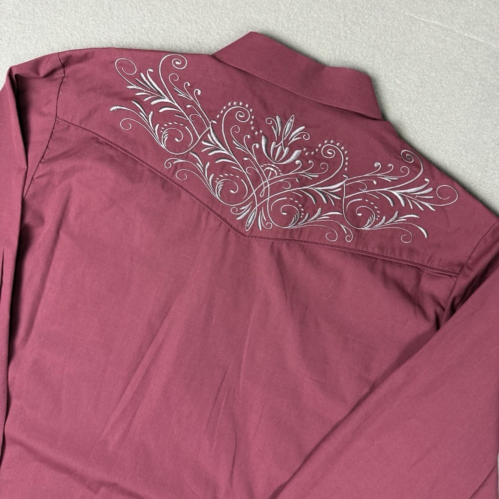 Roper Long Sleeve Snap Front Western Shirt Mens Large Burgundy Rodeo Long Sleeve